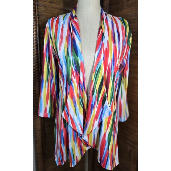 Travel Elements Topper Cardigan Med Colorful Boho Waterfall Collar Made In USA - Picture 1 of 7